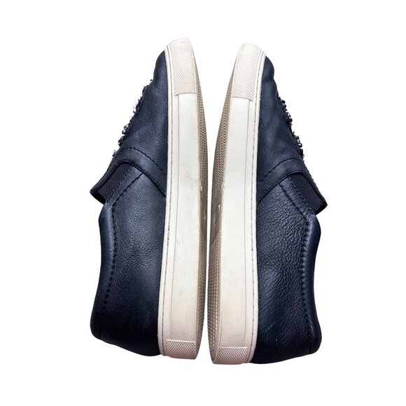 Brighton Embellished Slip-On Sneakers Size 9 Black Leather - Picture 6 of 8